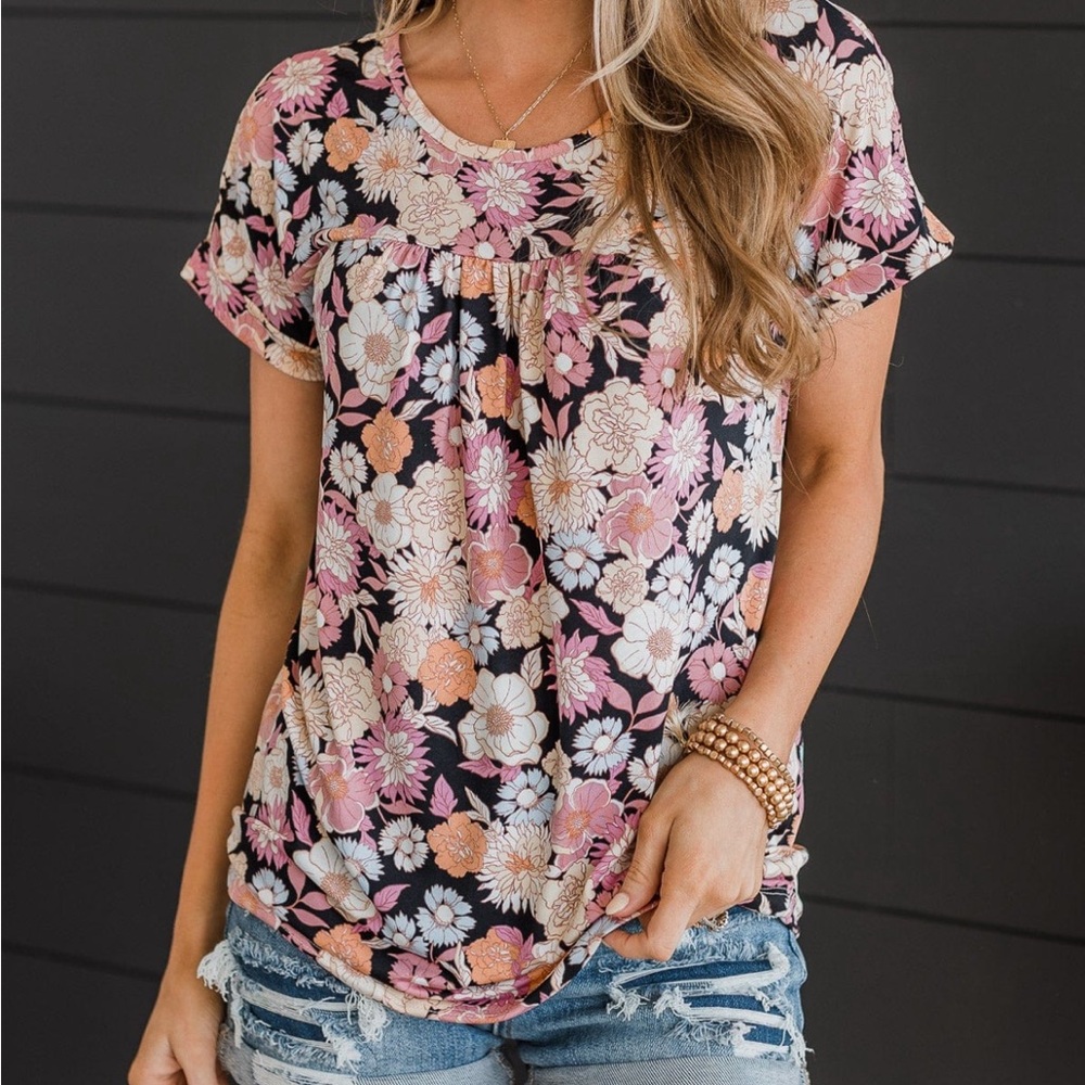 Staccato Floral Print Women's Top Spring Summer Flower Print Pastels Easter